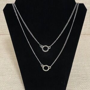 Two‎ Layer Circle Pendant Necklace Silver Tone, 28 inches, Simple,stackable